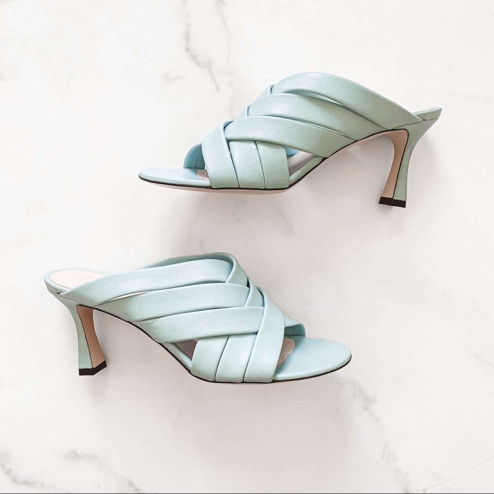 New Wandler Louie woven Italian leather mules in Sky blue EU 39